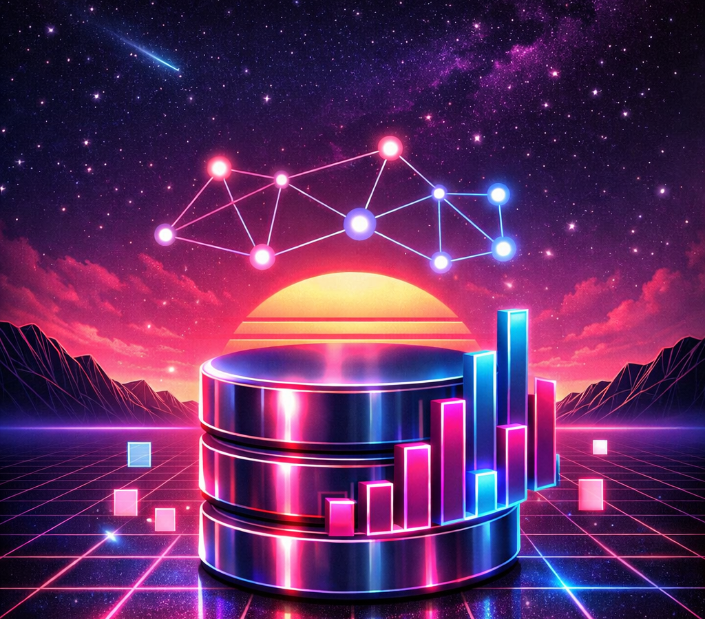 Glowing database neon sunset landscape