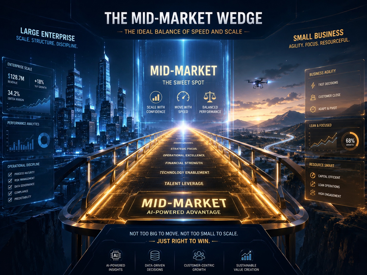 Mid-market wedge visualization balancing enterprise scale and small business agility